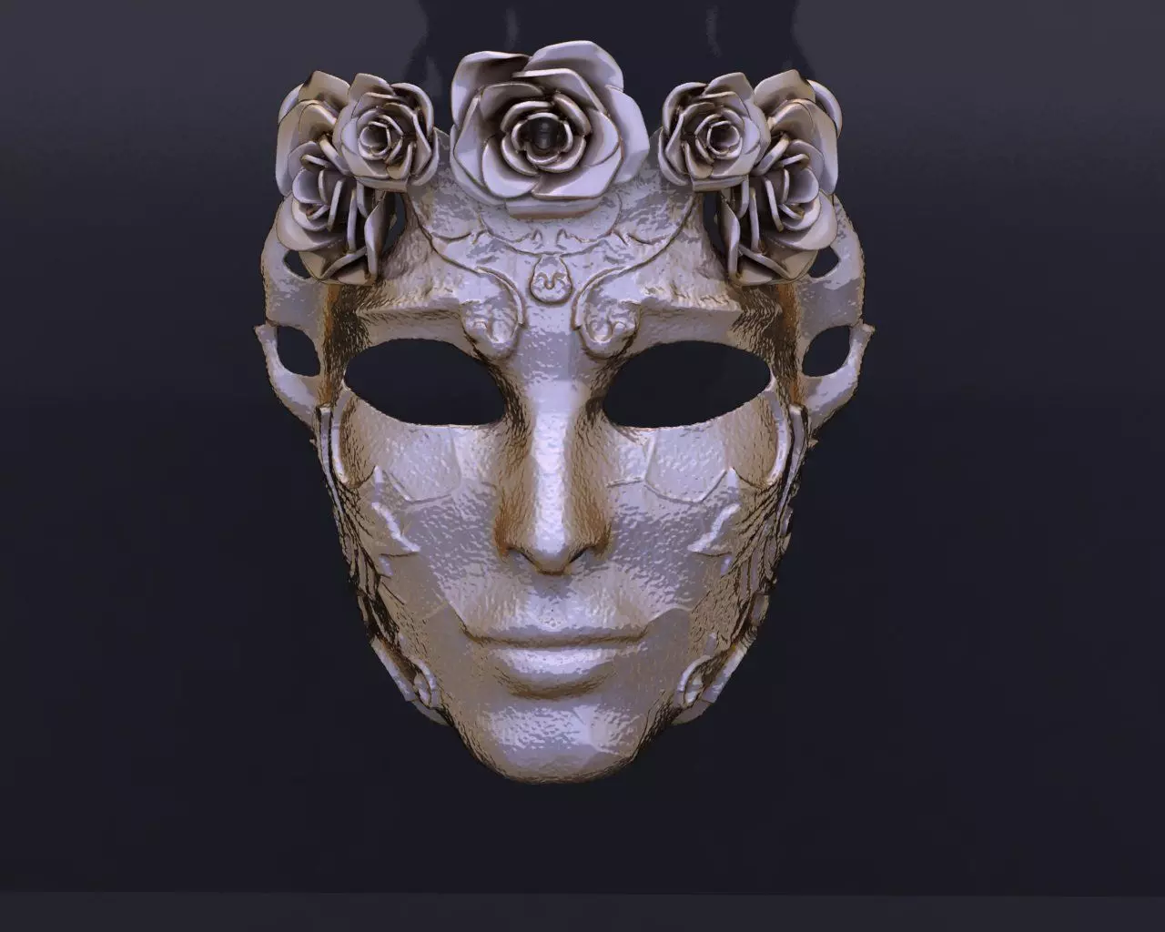 3d jewelry gold mask with roses 3D print model_0