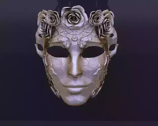 3d jewelry gold mask with roses
