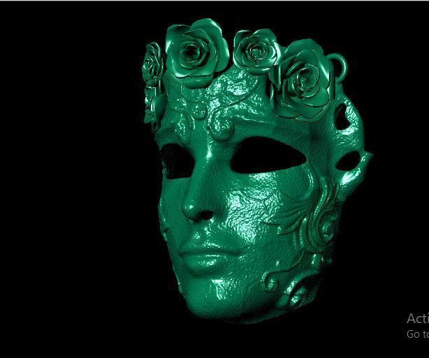 3d jewelry gold mask with roses 3D print model_1