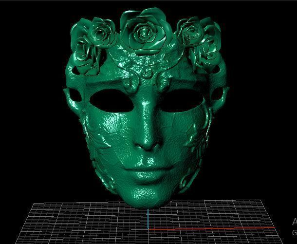 3d jewelry gold mask with roses 3D print model_2