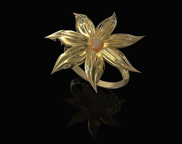 Flower with long leaves Ring 3D print model