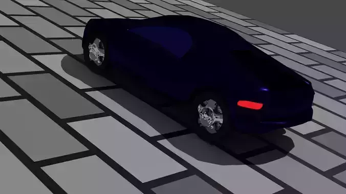 Lowpoly car 3D model on brick road