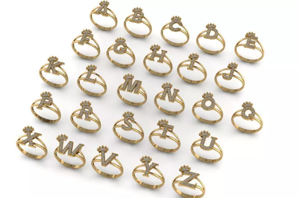  letter rings 3D print model_0