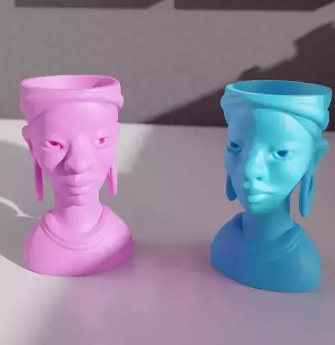 African Woman Head Bust Planter v2