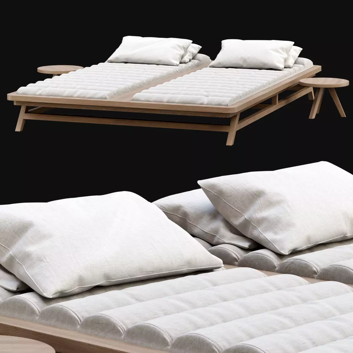 Double wooden outdoor chaise lounge S19 3D model