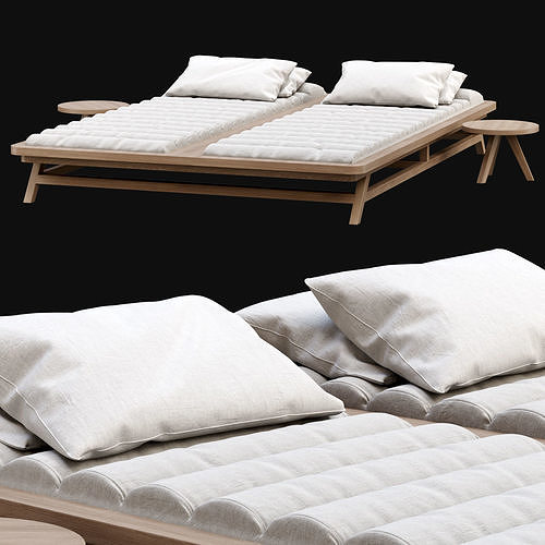 Double wooden outdoor chaise lounge S19 3D model