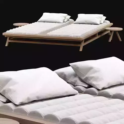 Double wooden outdoor chaise lounge S19 3D model