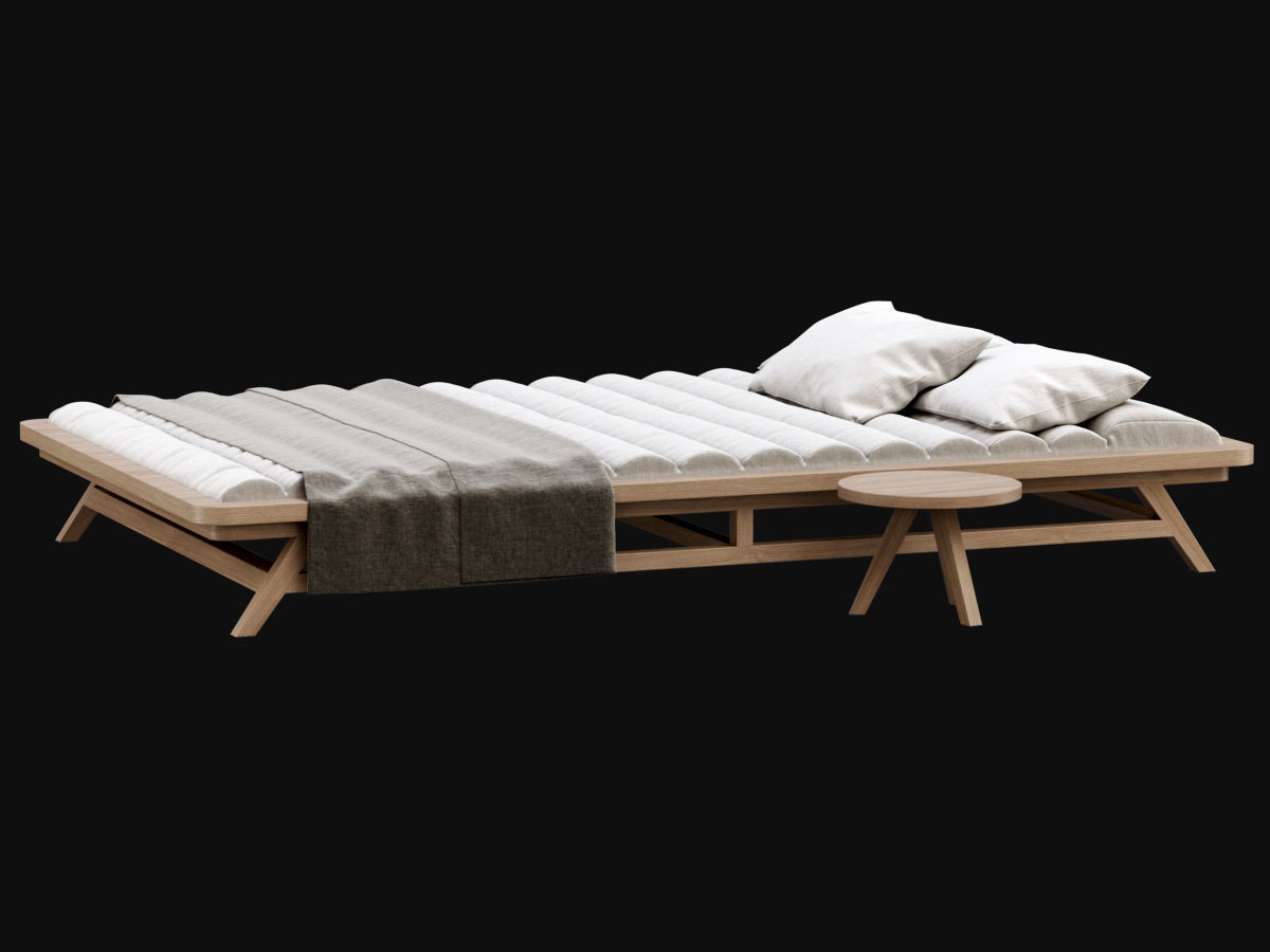 Large wooden outdoor chaise lounge S20  3D model_3