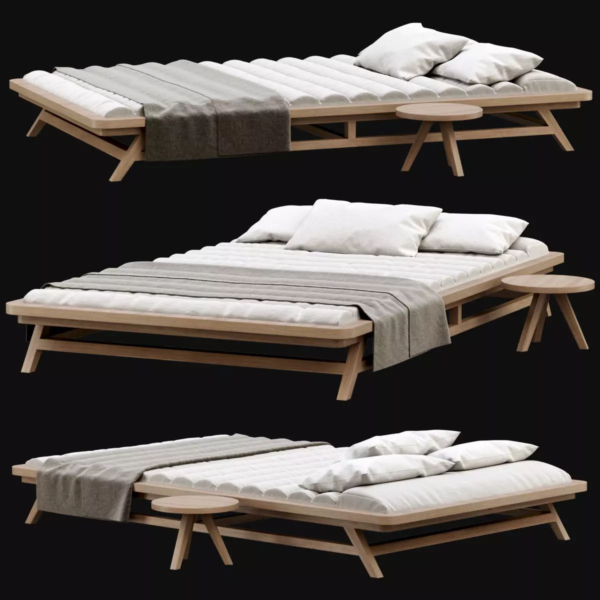 Large wooden outdoor chaise lounge S20  3D model_0