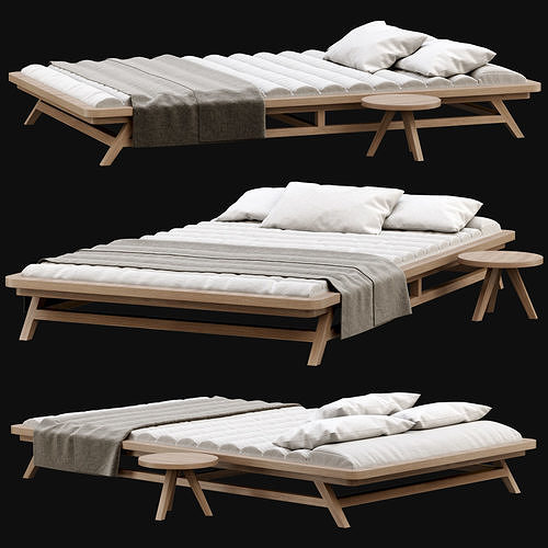 Large wooden outdoor chaise lounge S20  3D model