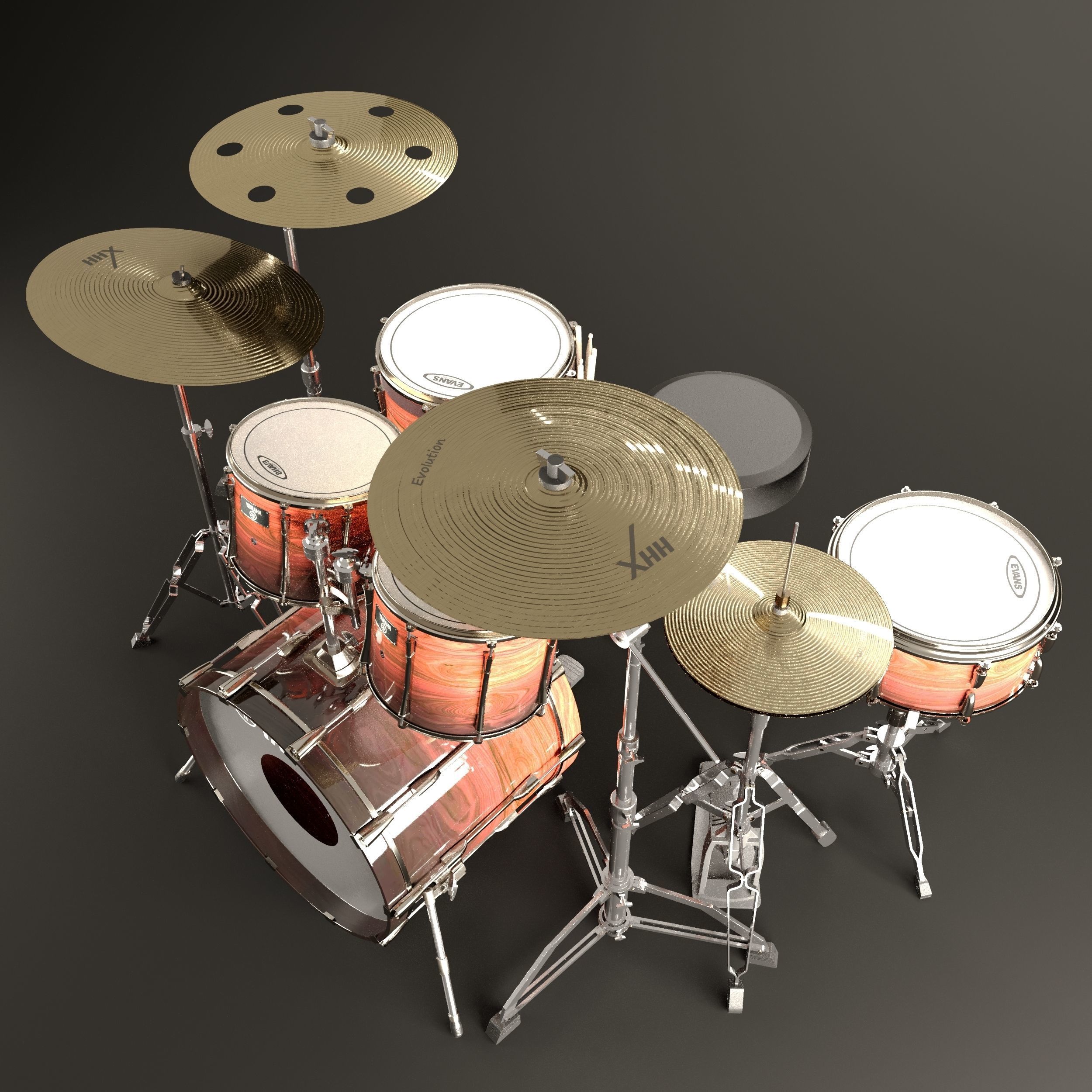 music yamaha drum set 3D model_2