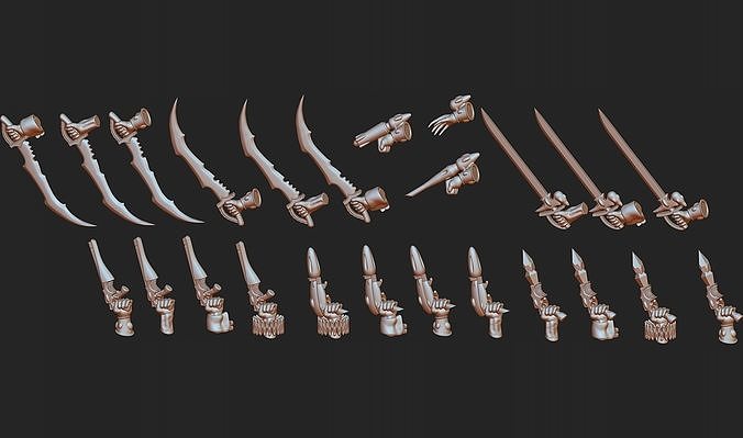 Harlequine Combat Squad weapons set 24 pieces modular 3D print model