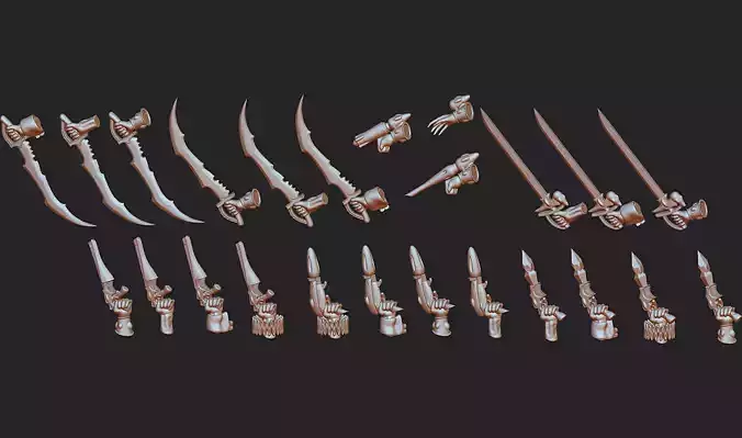 Harlequine Combat Squad weapons set 24 pieces modular 3D print model