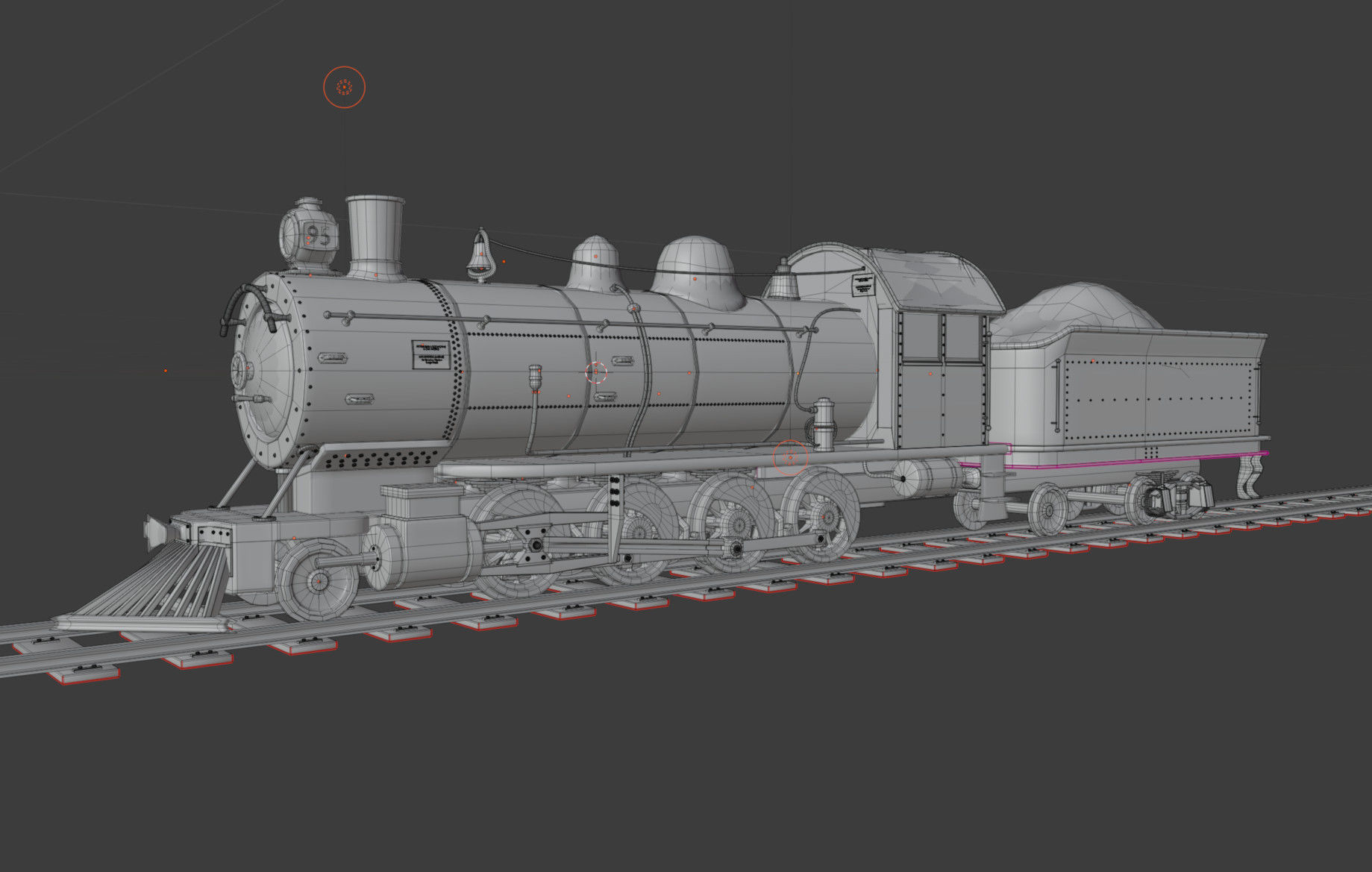 Old train locomotive and wagon 3D model_4