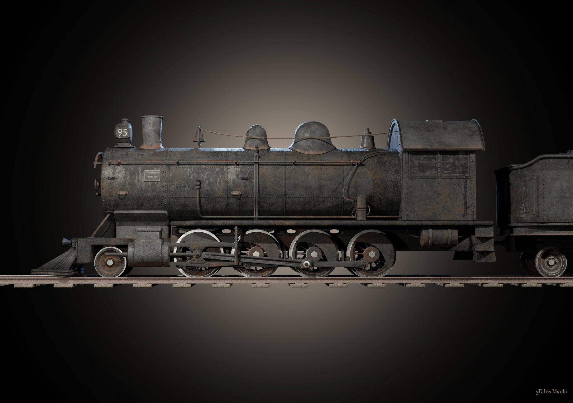 Old train locomotive and wagon 3D model_1