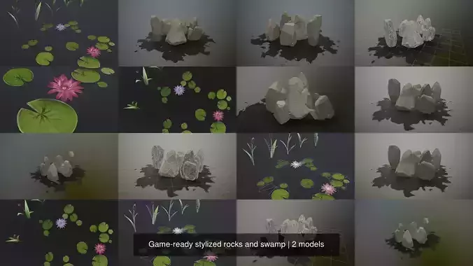 Game-ready stylized rocks and swamp