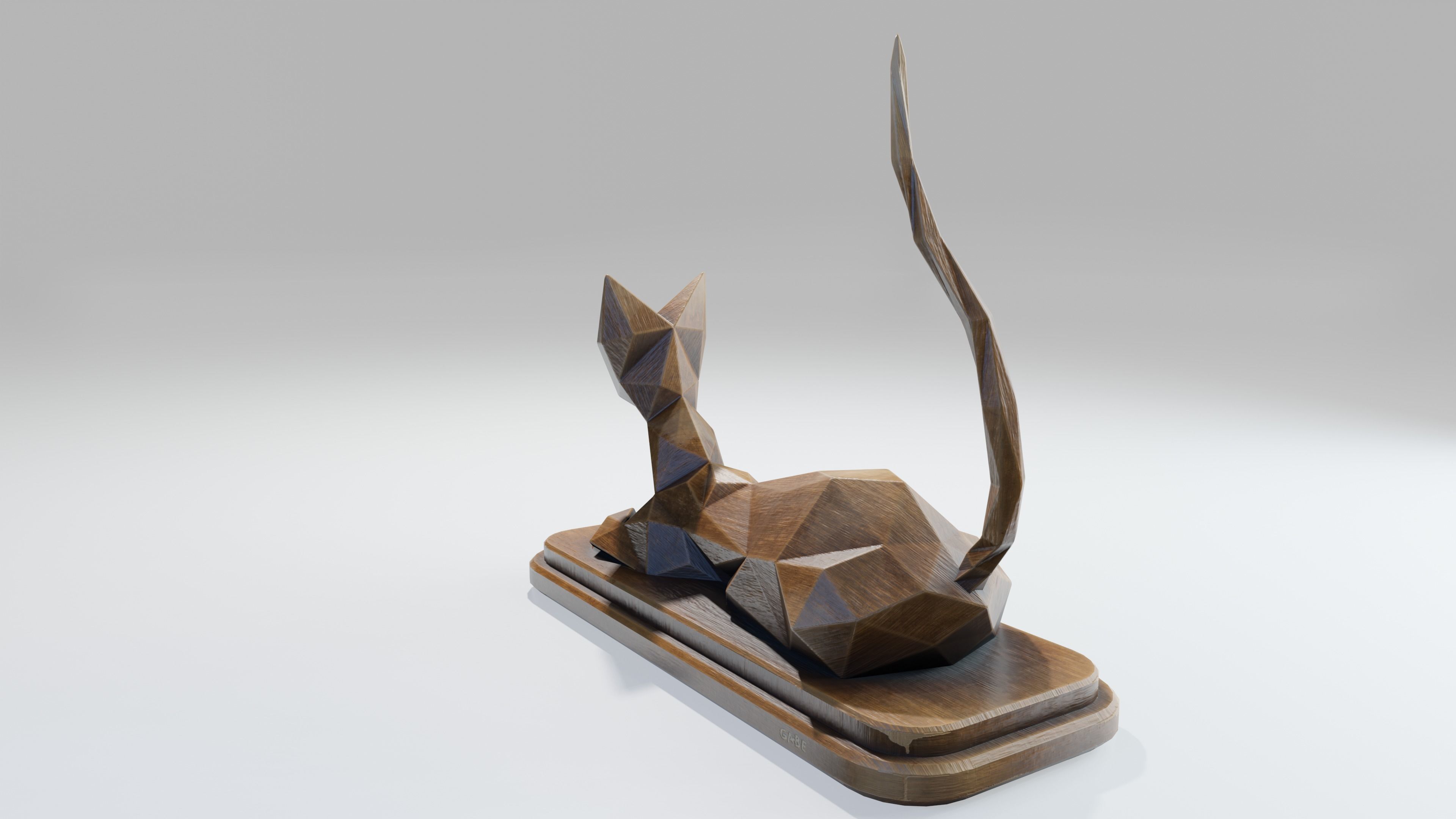 Wooden Cat Statue Low-poly 3D model_4