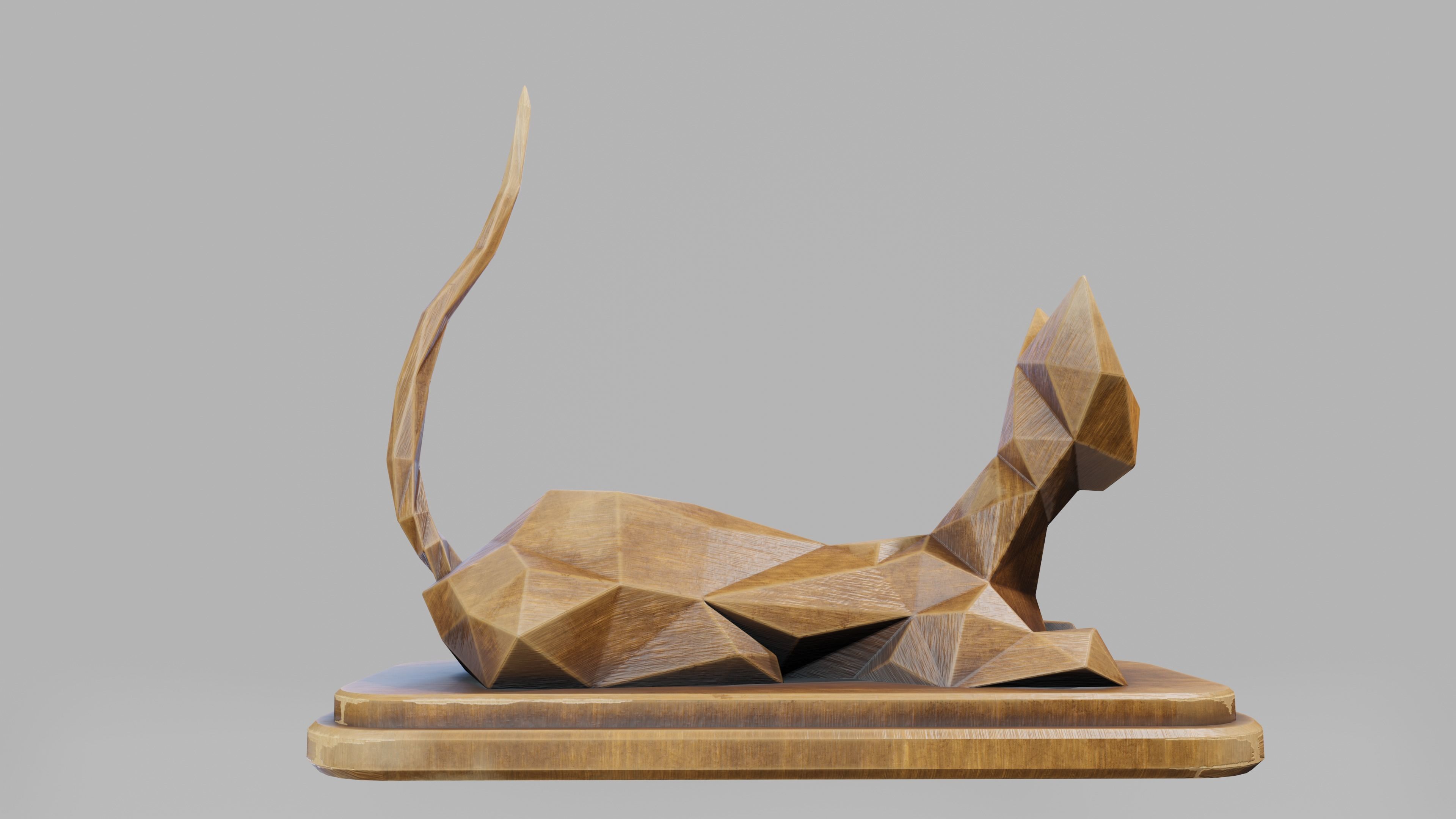 Wooden Cat Statue Low-poly 3D model_20