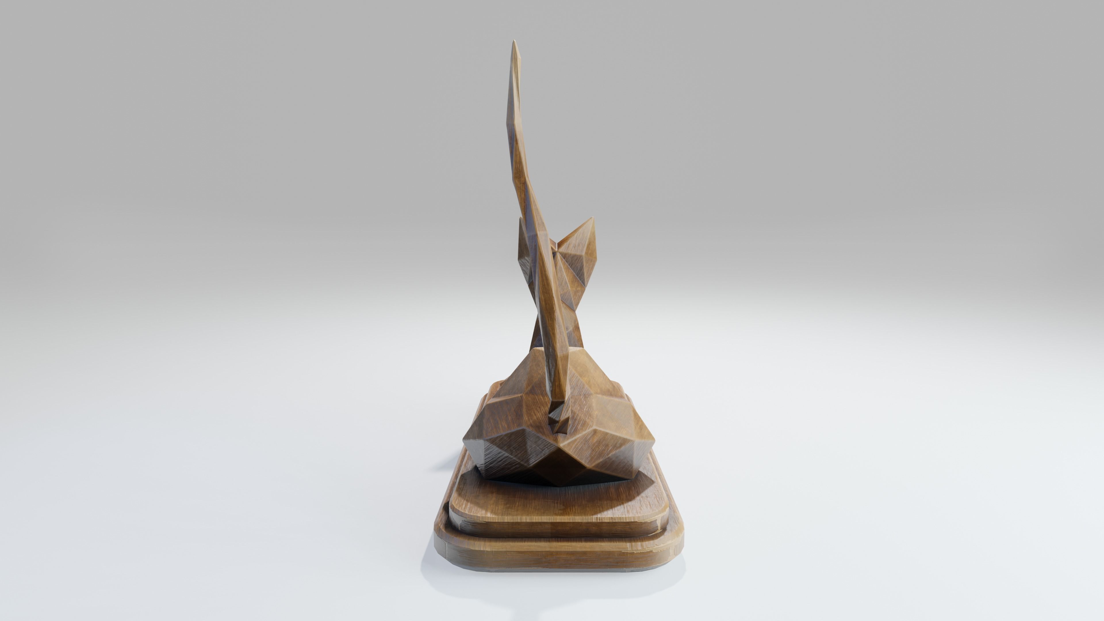 Wooden Cat Statue Low-poly 3D model_13