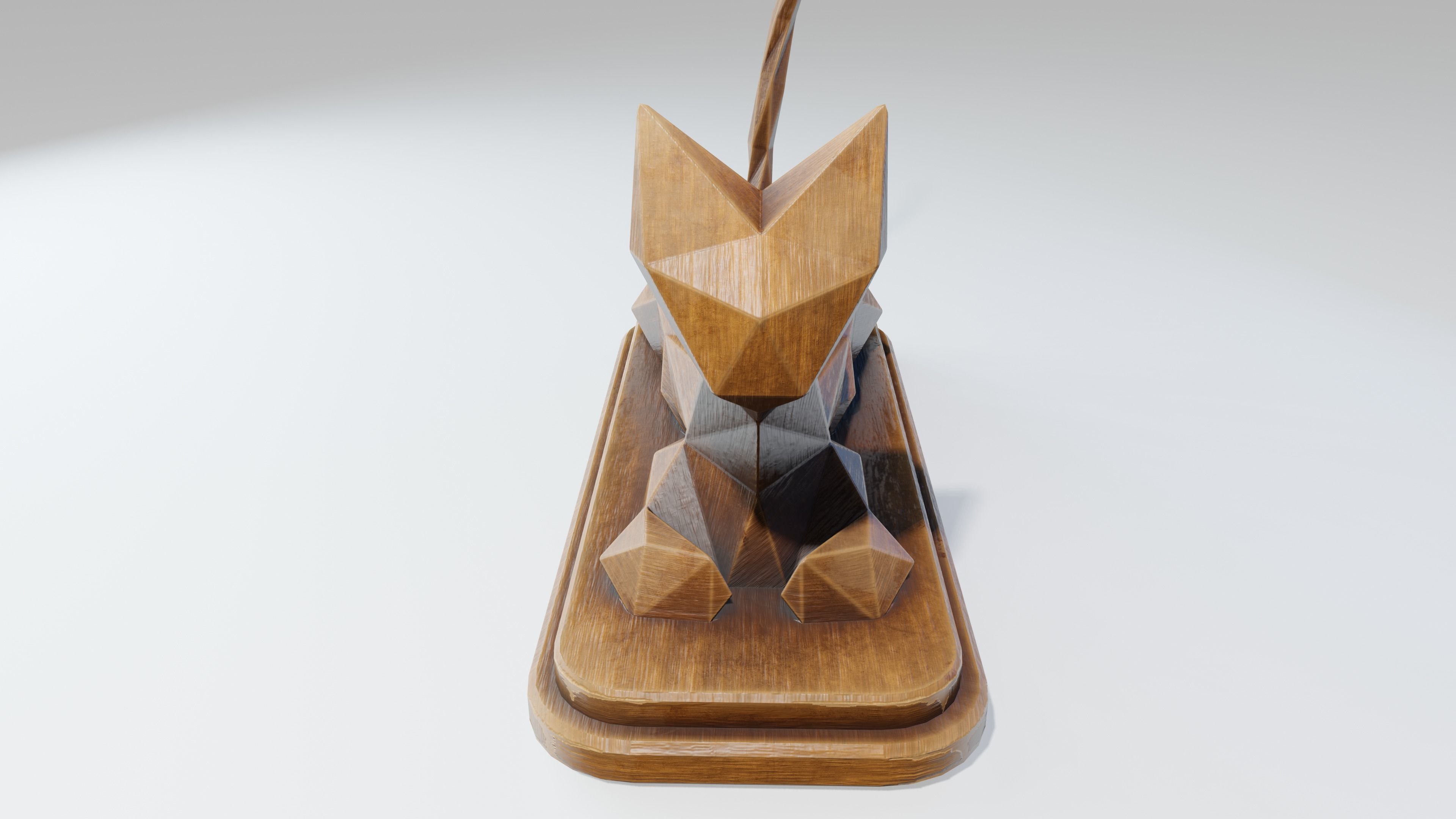 Wooden Cat Statue Low-poly 3D model_12