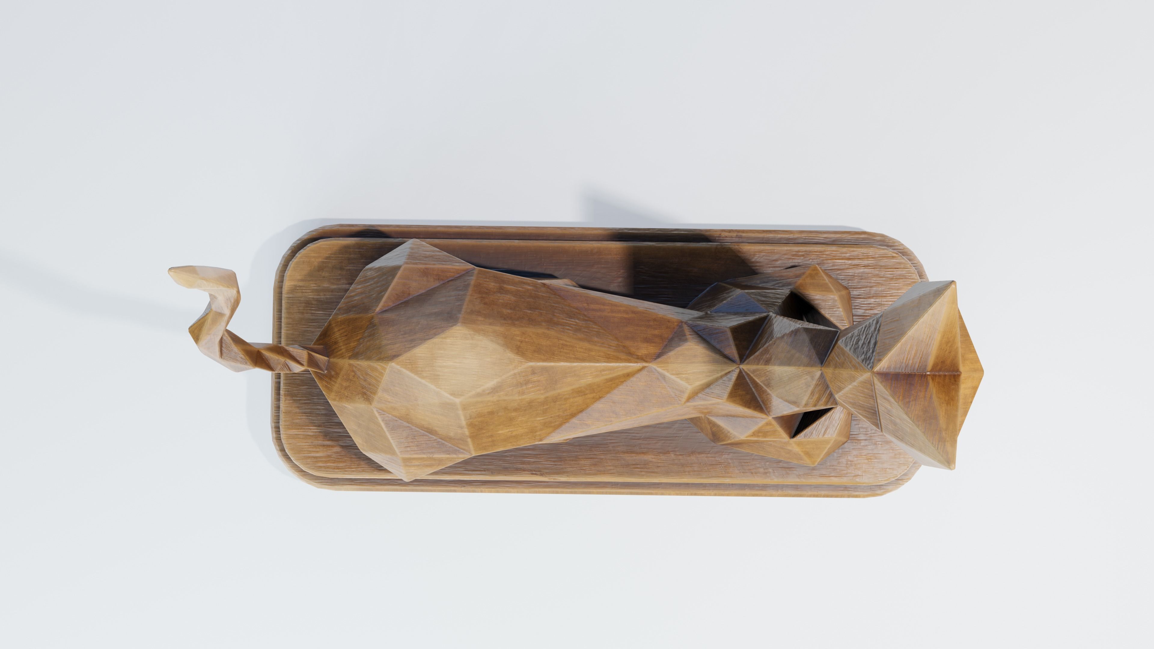 Wooden Cat Statue Low-poly 3D model_15