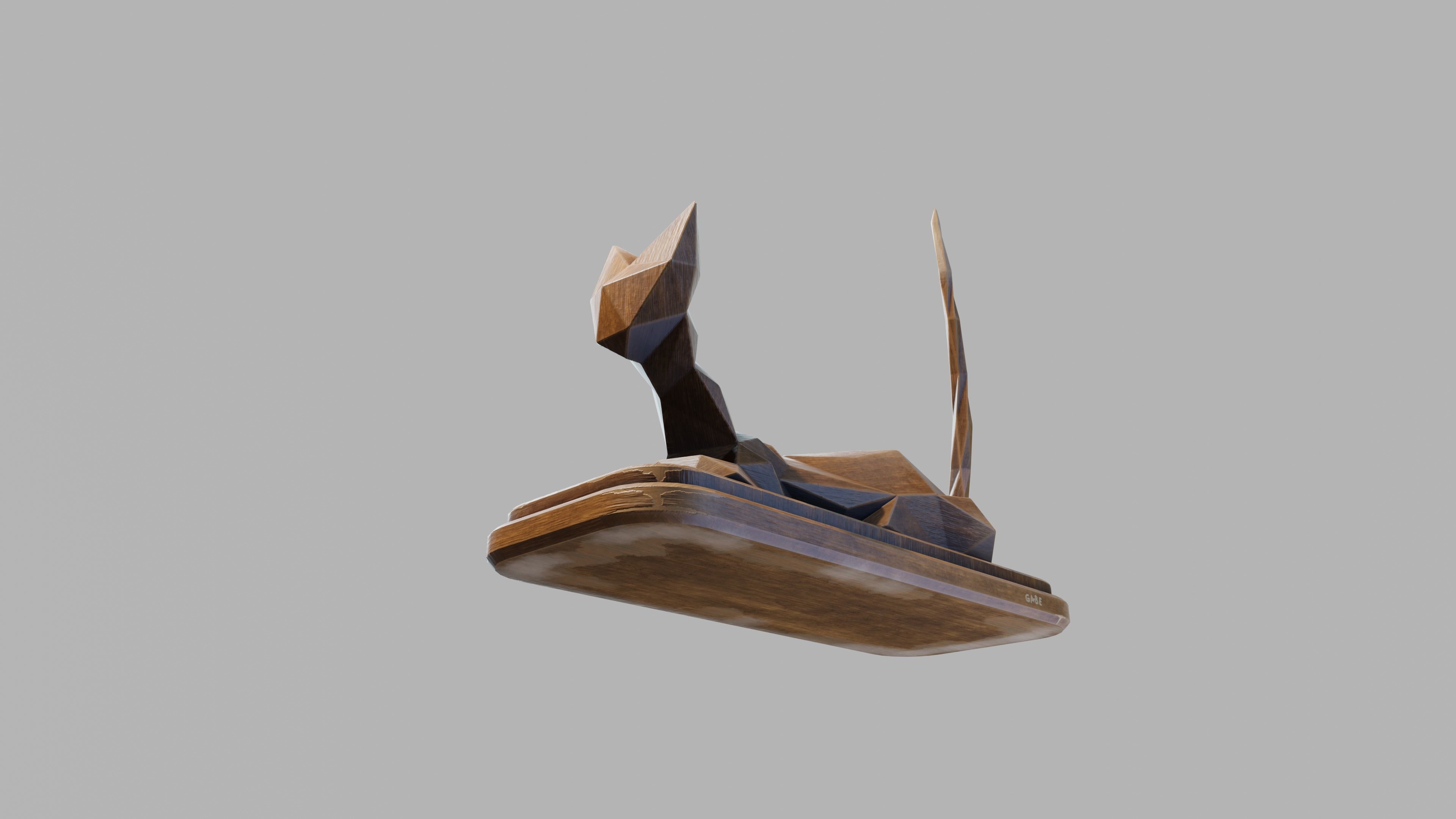 Wooden Cat Statue Low-poly 3D model_16