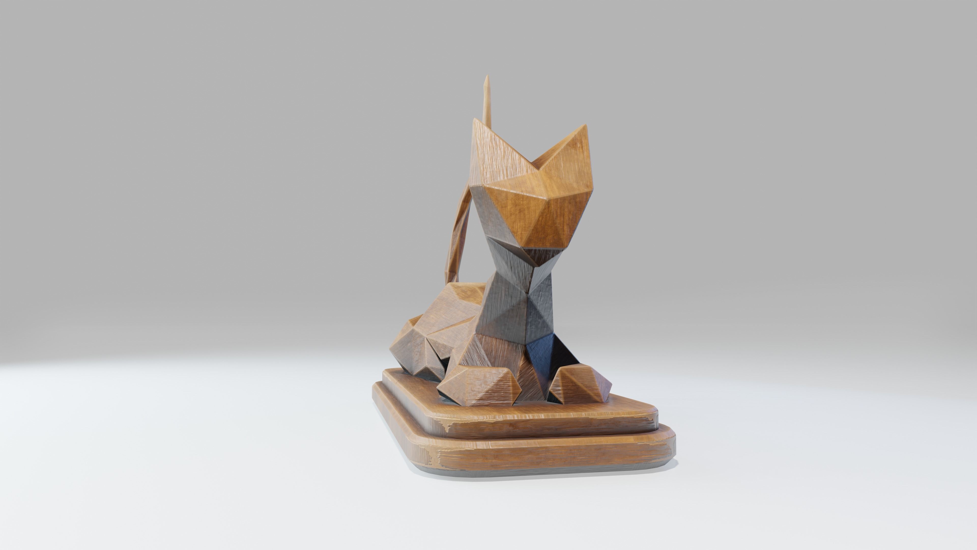 Wooden Cat Statue Low-poly 3D model_3