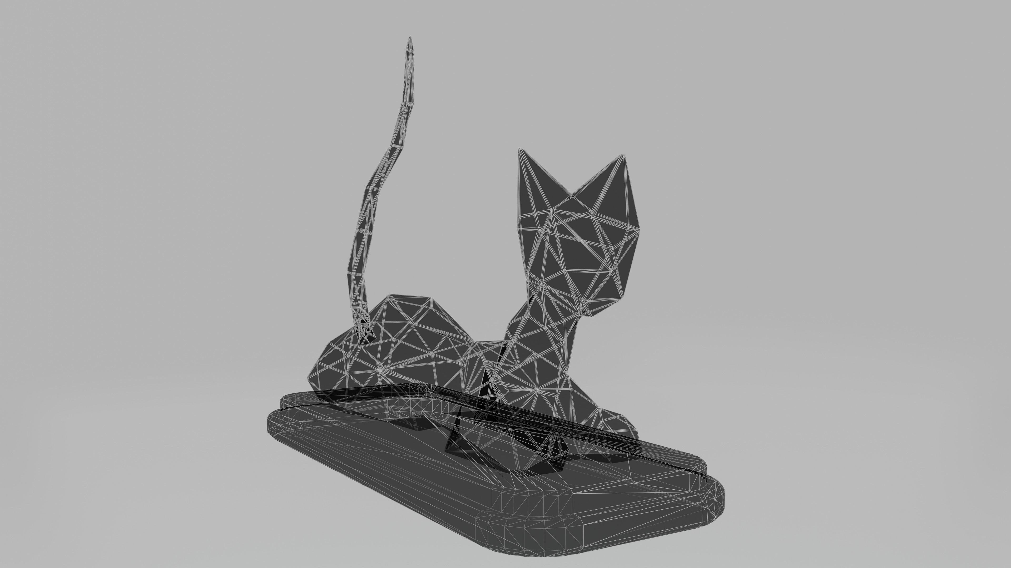Wooden Cat Statue Low-poly 3D model_22