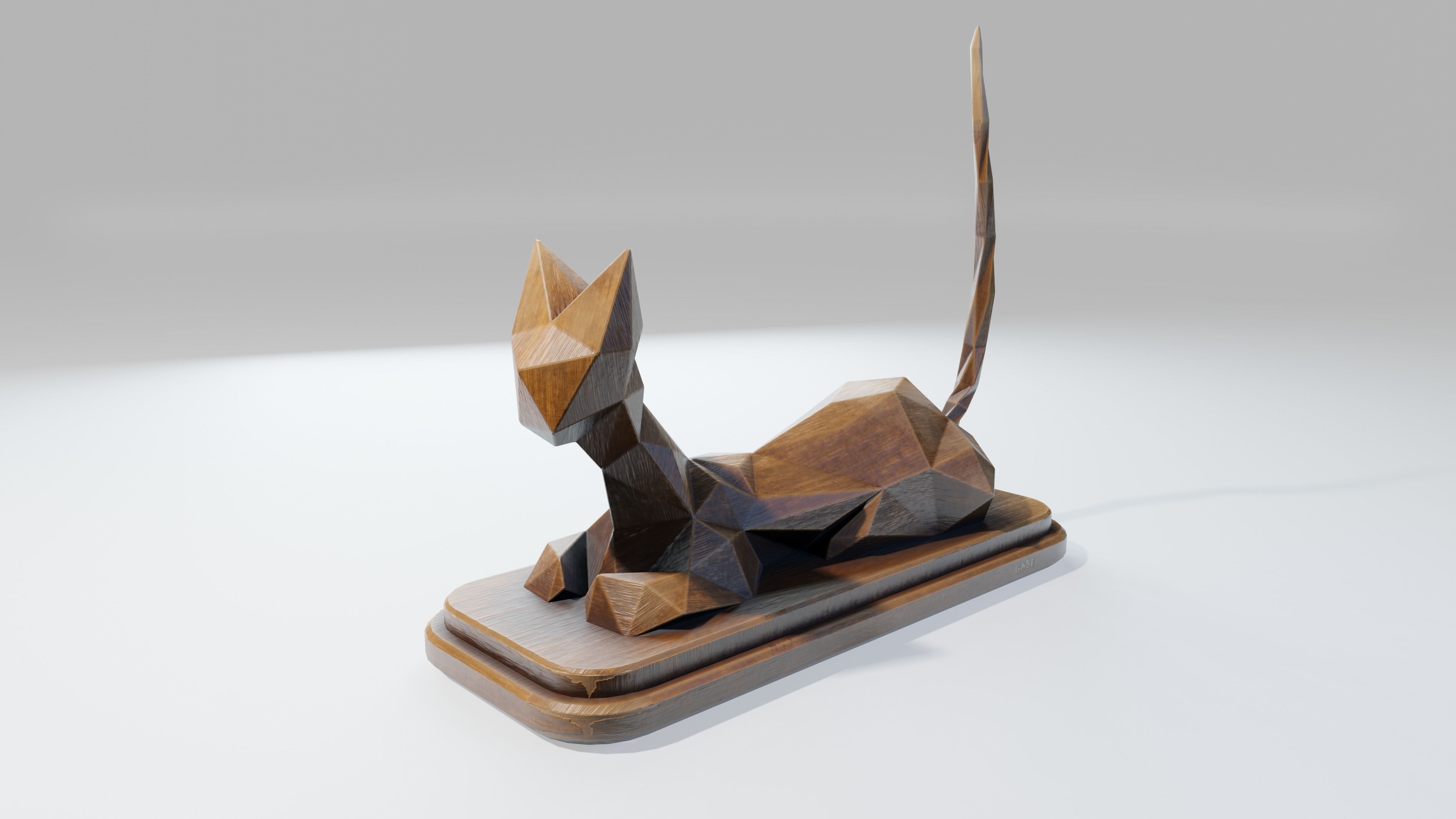 Wooden Cat Statue Low-poly 3D model_2