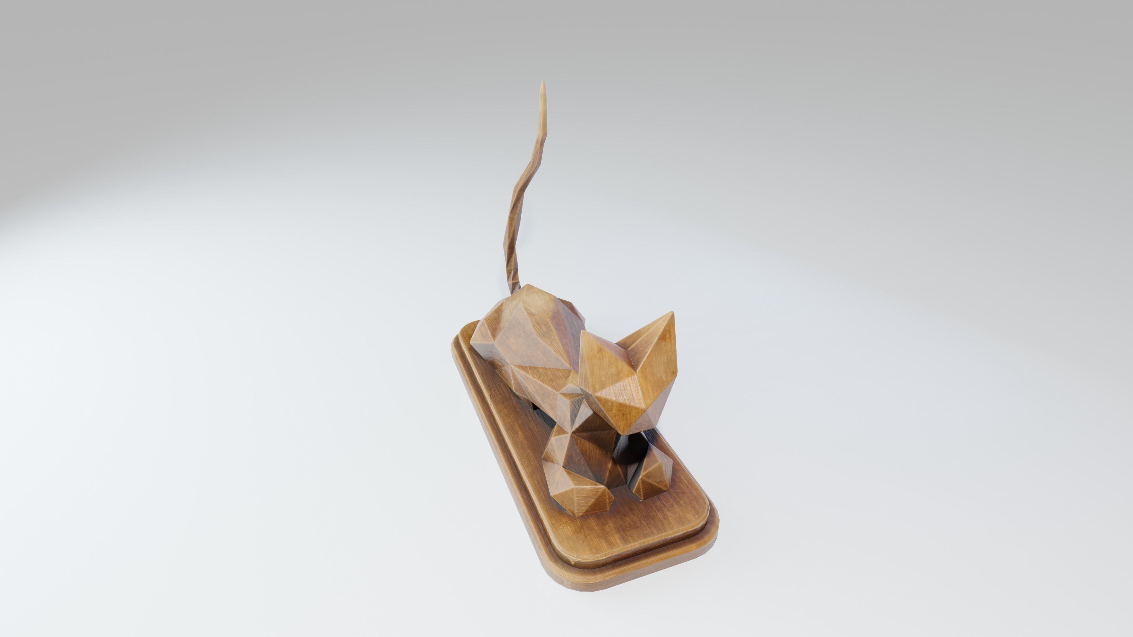 Wooden Cat Statue Low-poly 3D model_6