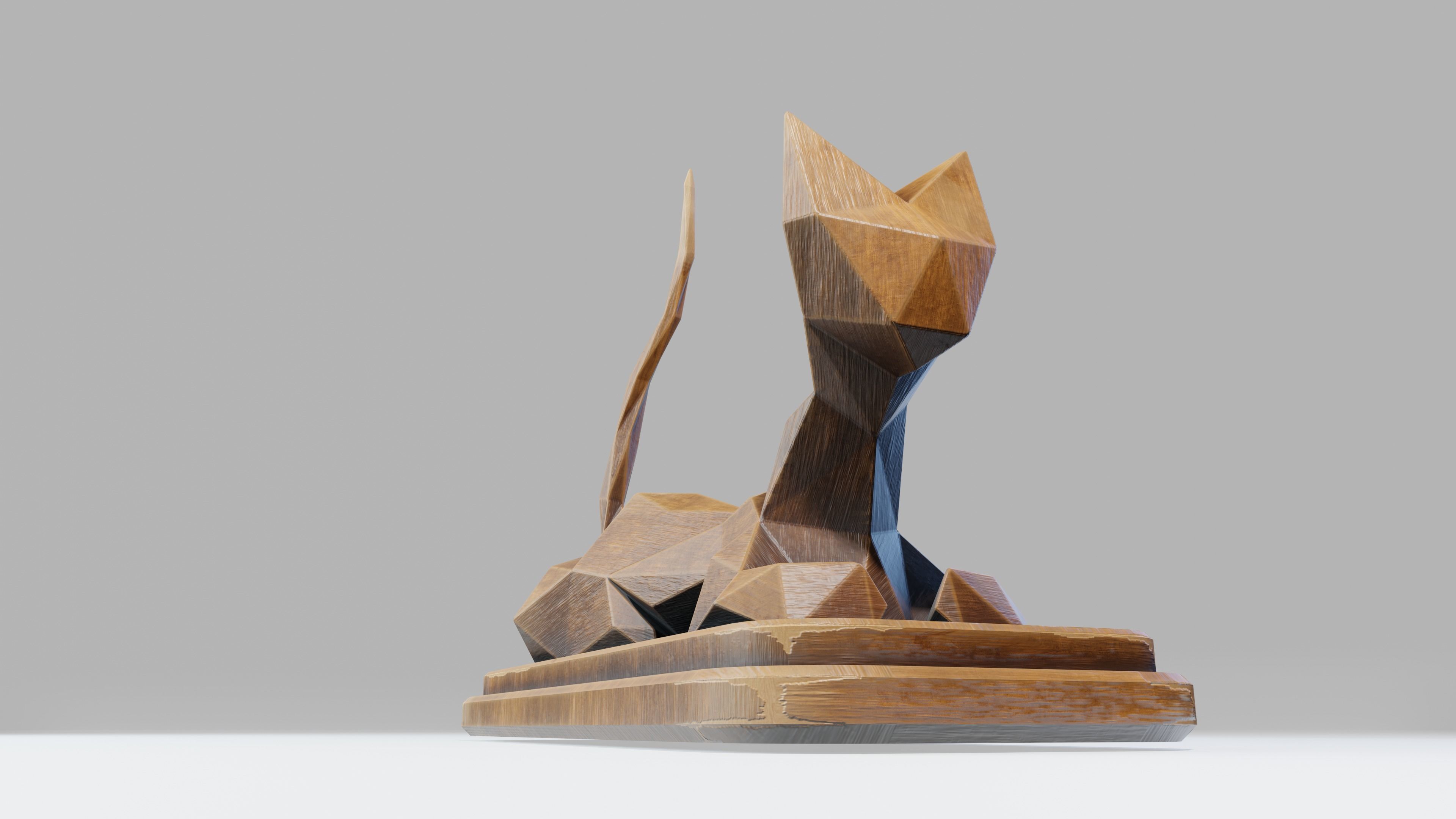 Wooden Cat Statue Low-poly 3D model_10