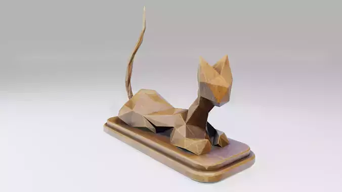 Wooden Cat Statue Low-poly 3D model