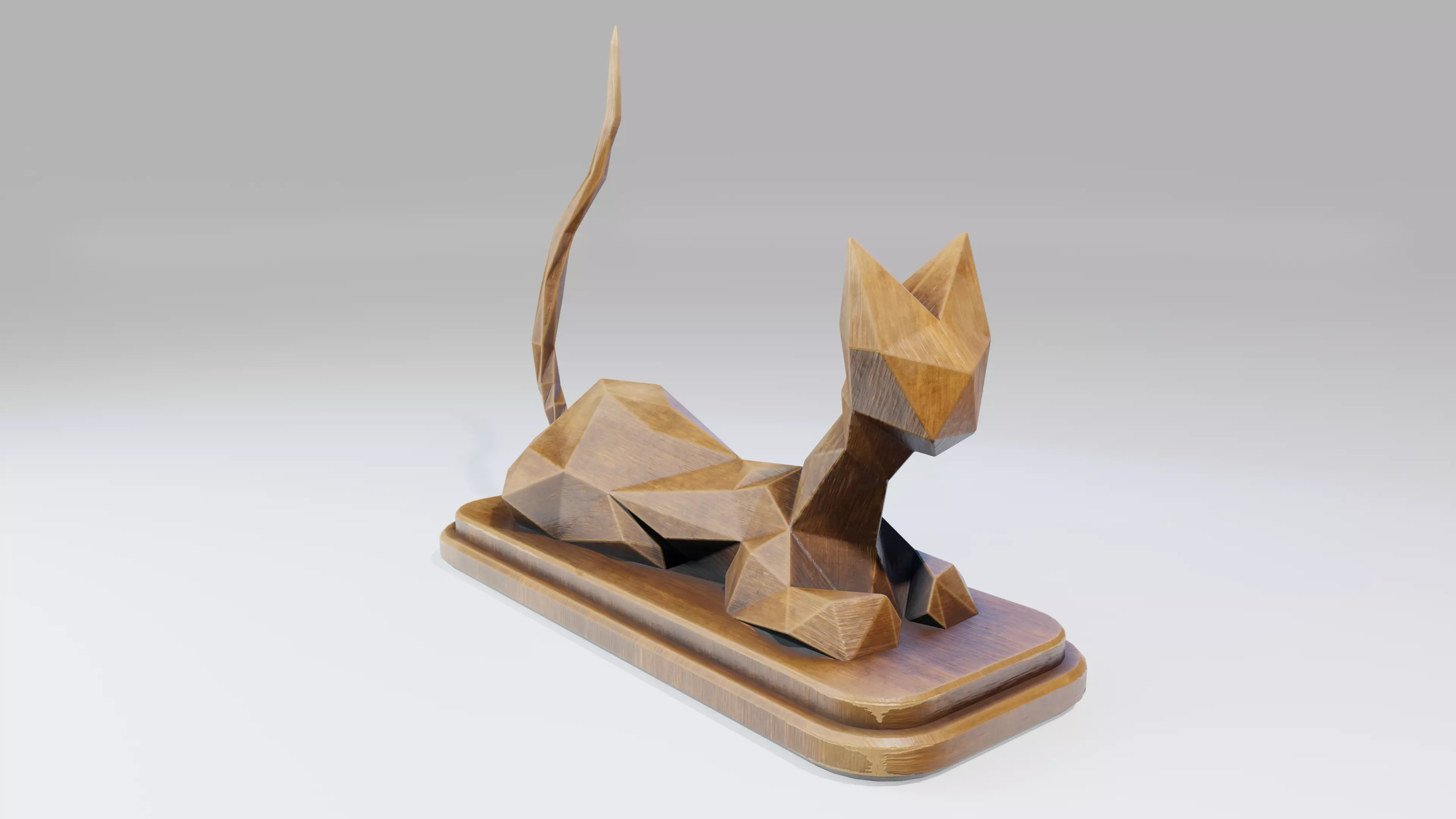Wooden Cat Statue Low-poly 3D model_0