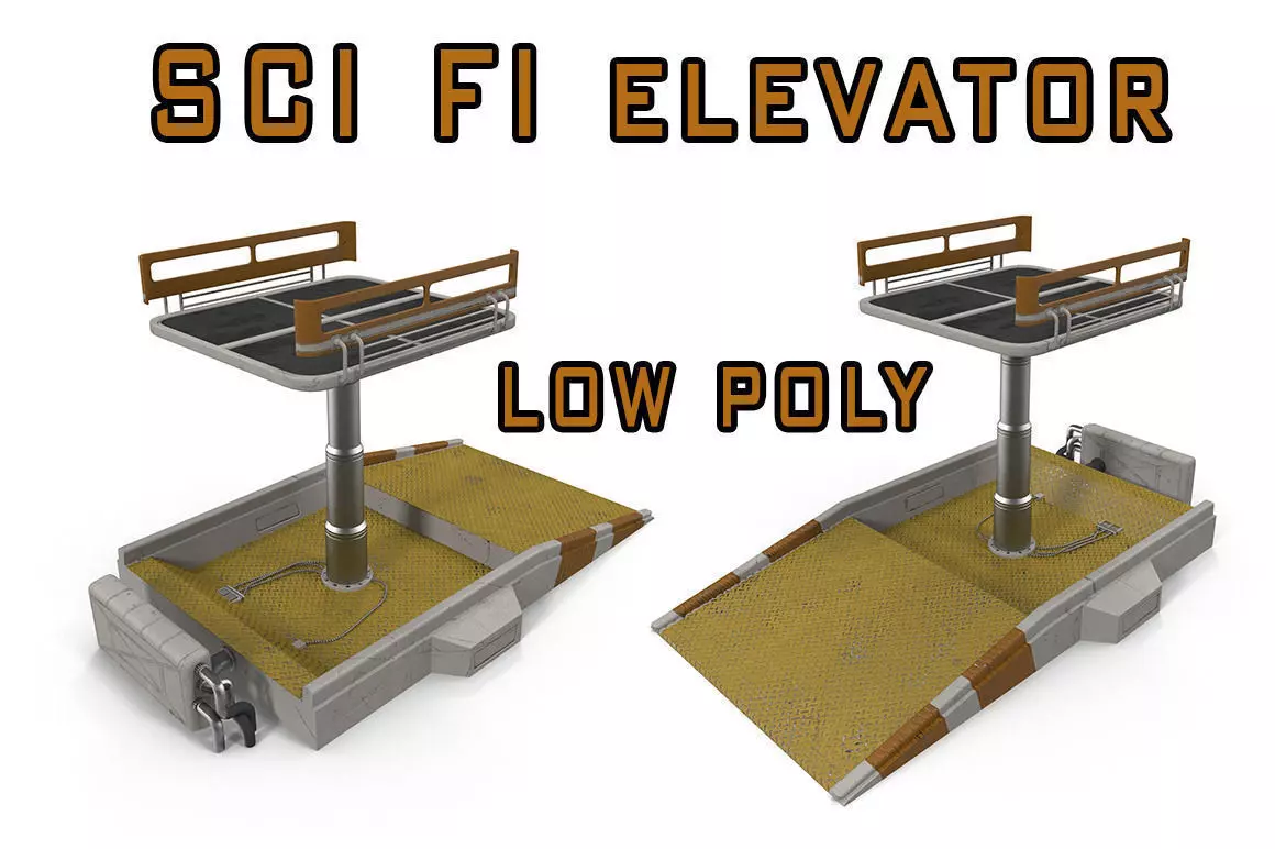 Elevator table with two chairs Low-poly 3D model_0