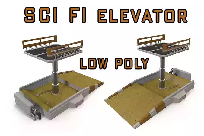 Elevator table with two chairs Low-poly 3D model