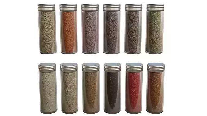 12 Spice Bottle Set Low-poly 3D model
