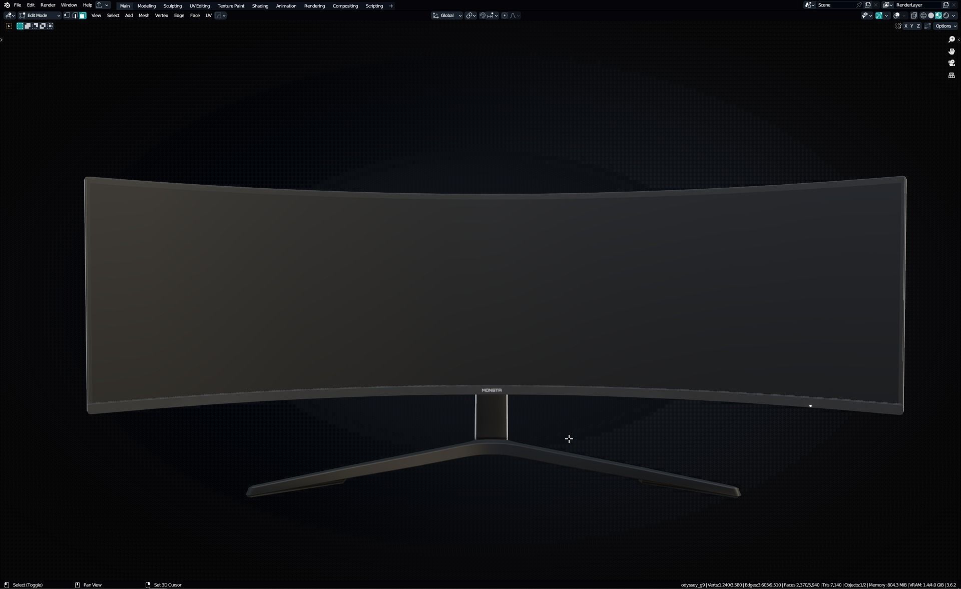 Samsung Odssey Neo G9 49inch curved gaming Monitor Low-poly 3D model_13