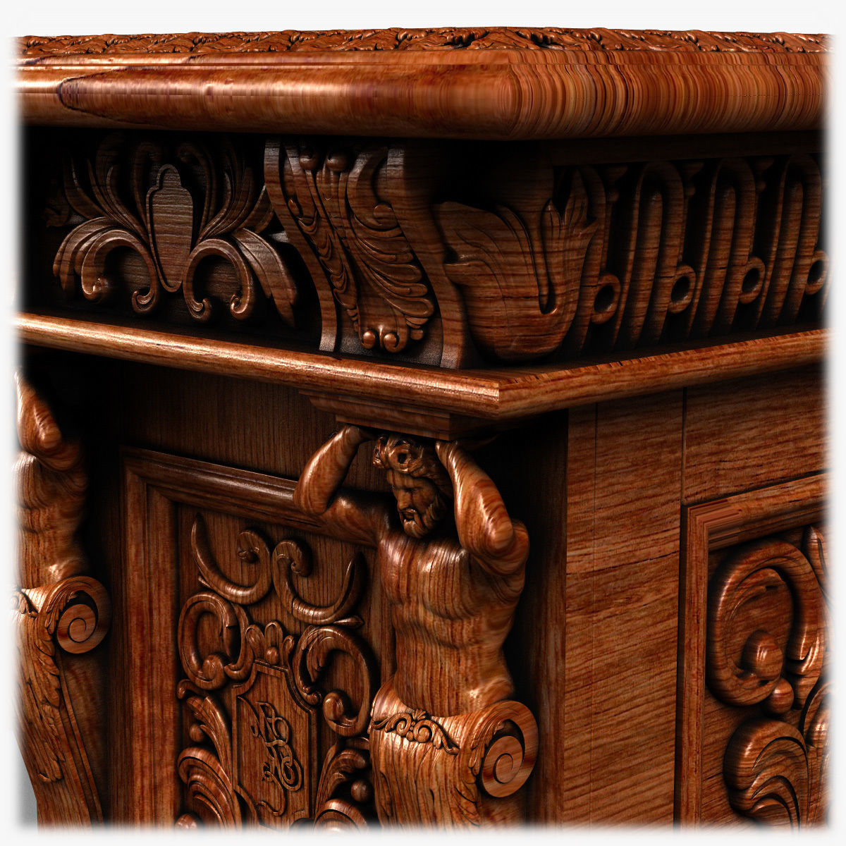 Table0026 ornate desk with gold trim 3D model_15
