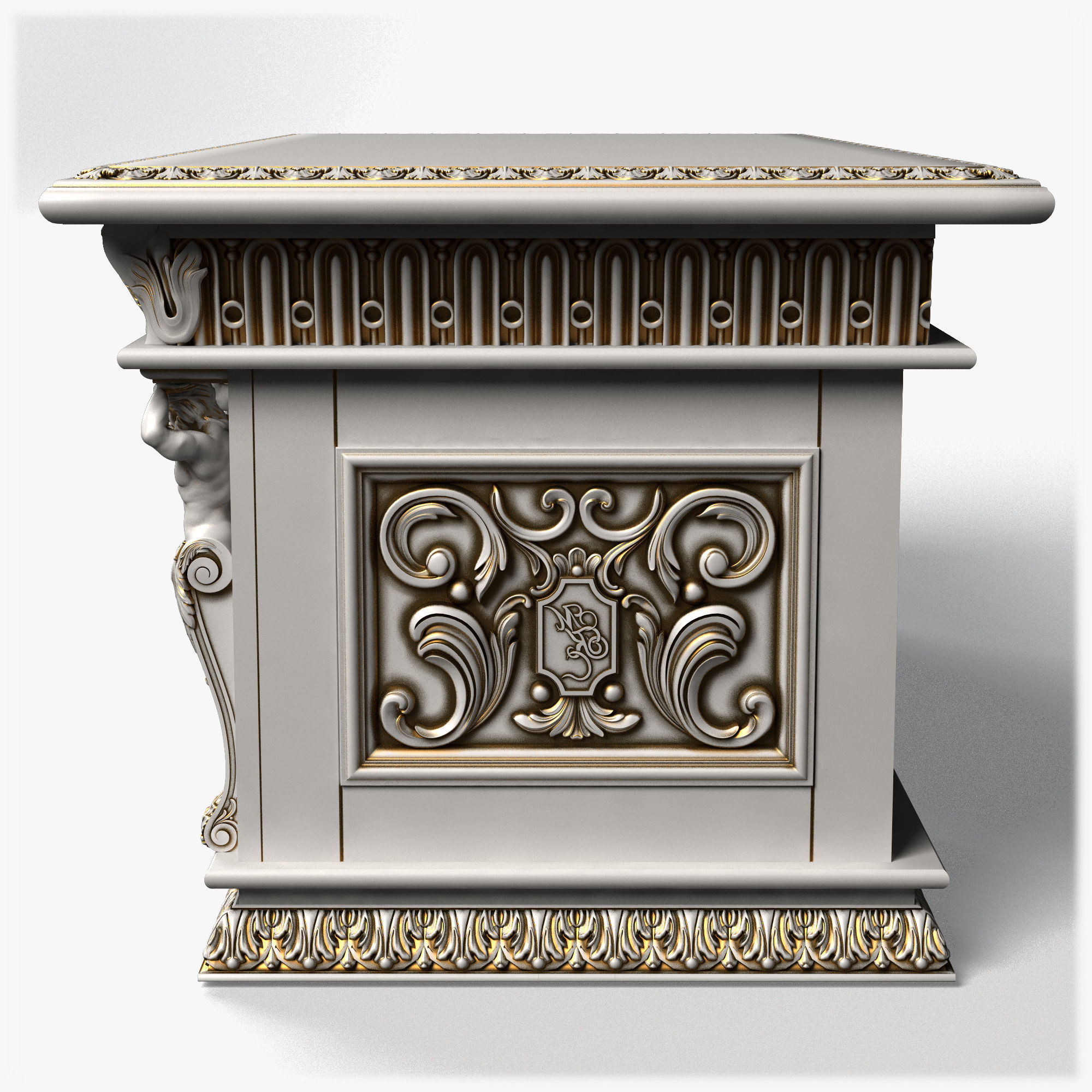 Table0026 ornate desk with gold trim 3D model_3