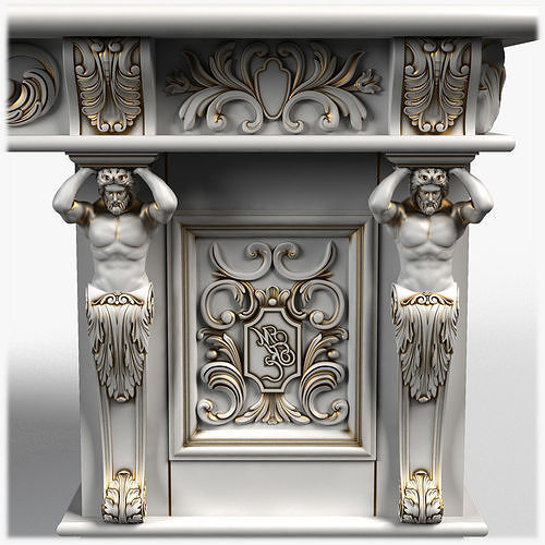 Table0026 ornate desk with gold trim 3D model 6