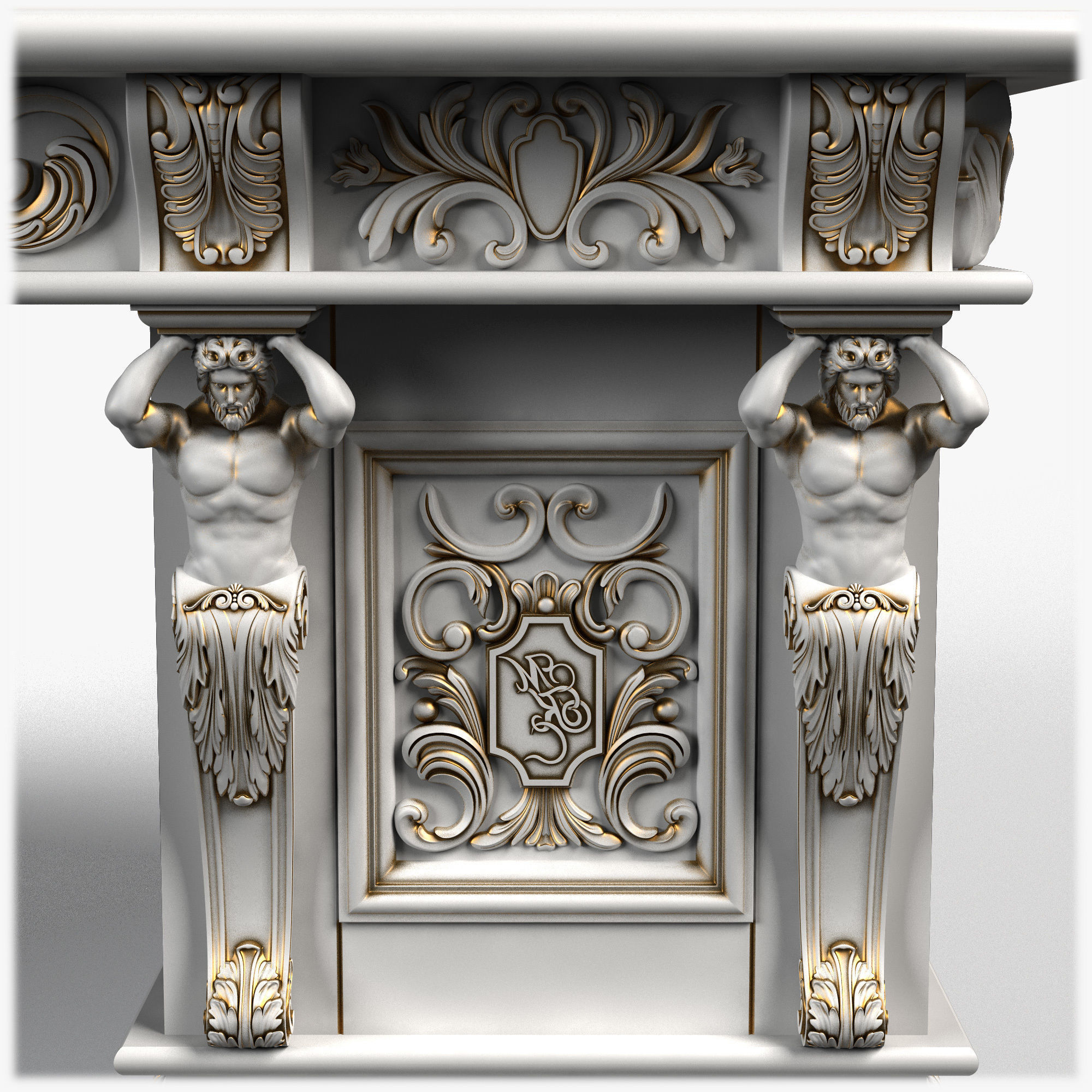 Table0026 ornate desk with gold trim 3D model_5