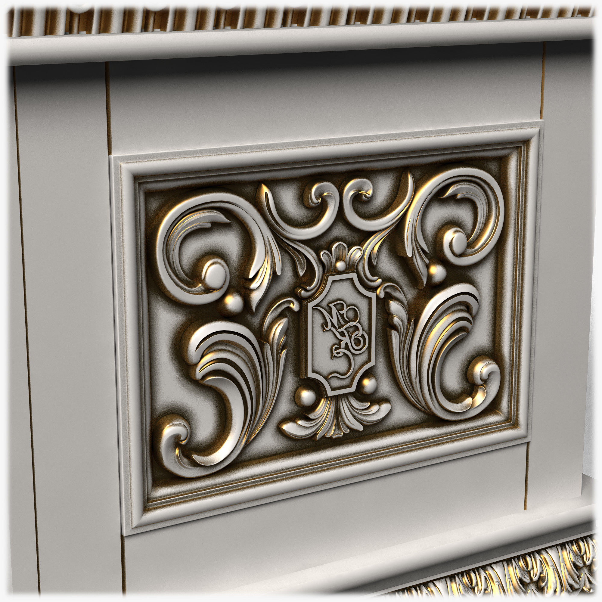 Table0026 ornate desk with gold trim 3D model_4