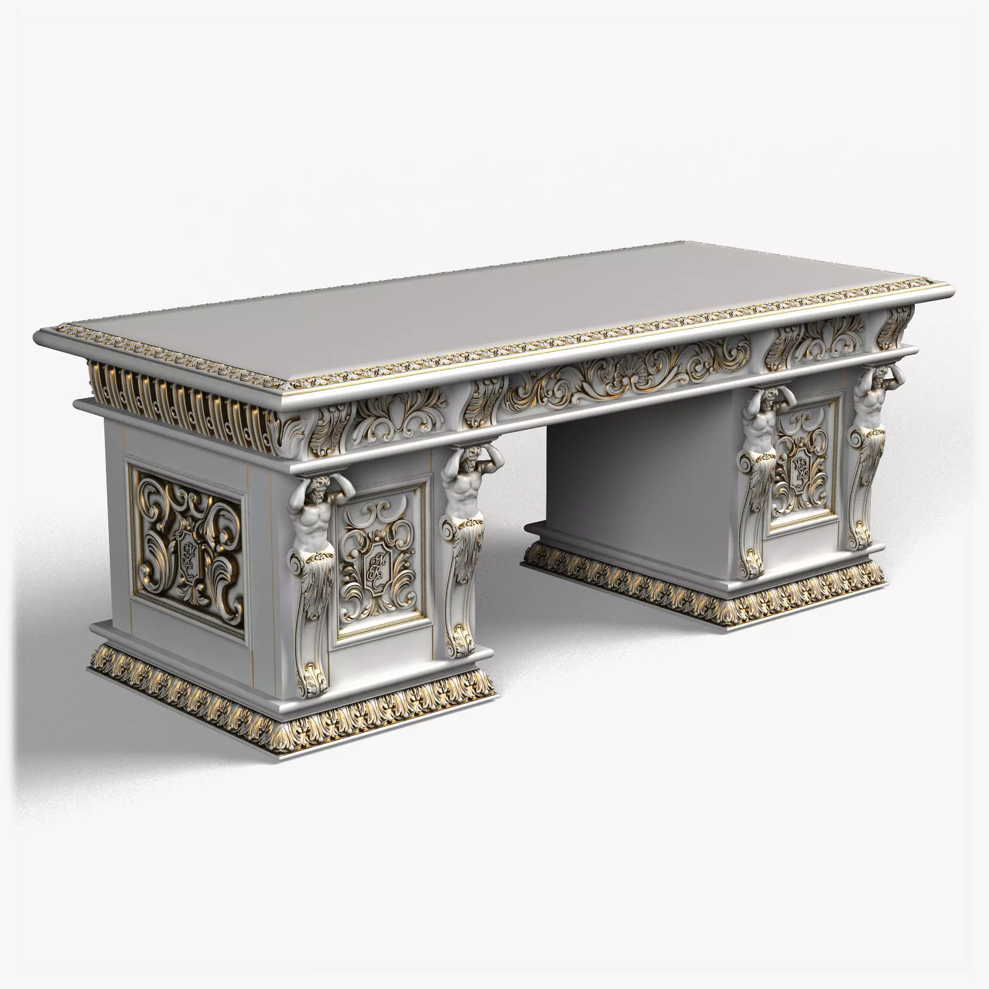 Table0026 ornate desk with gold trim 3D model_0