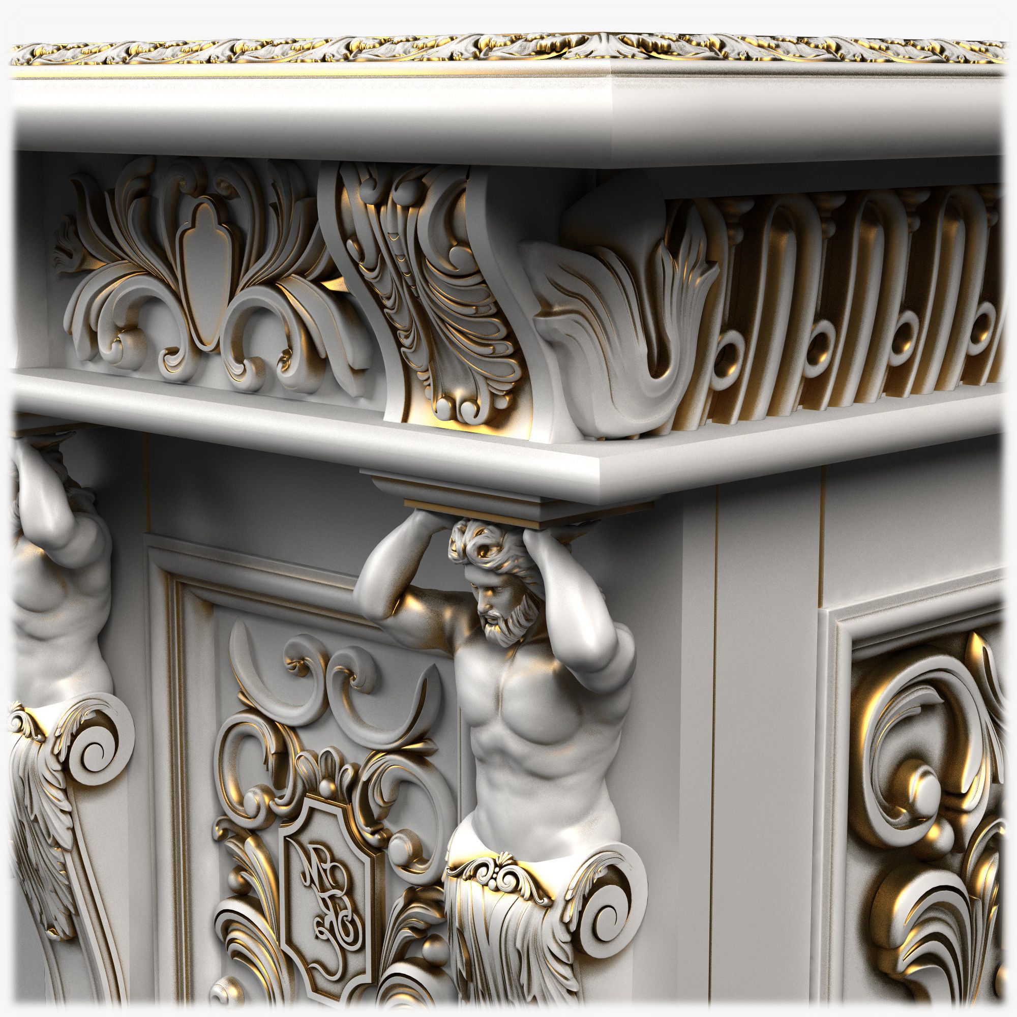 Table0026 ornate desk with gold trim 3D model_7