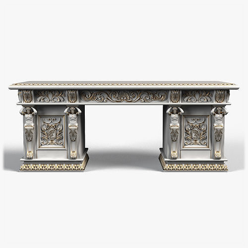 Table0026 ornate desk with gold trim 3D model 3