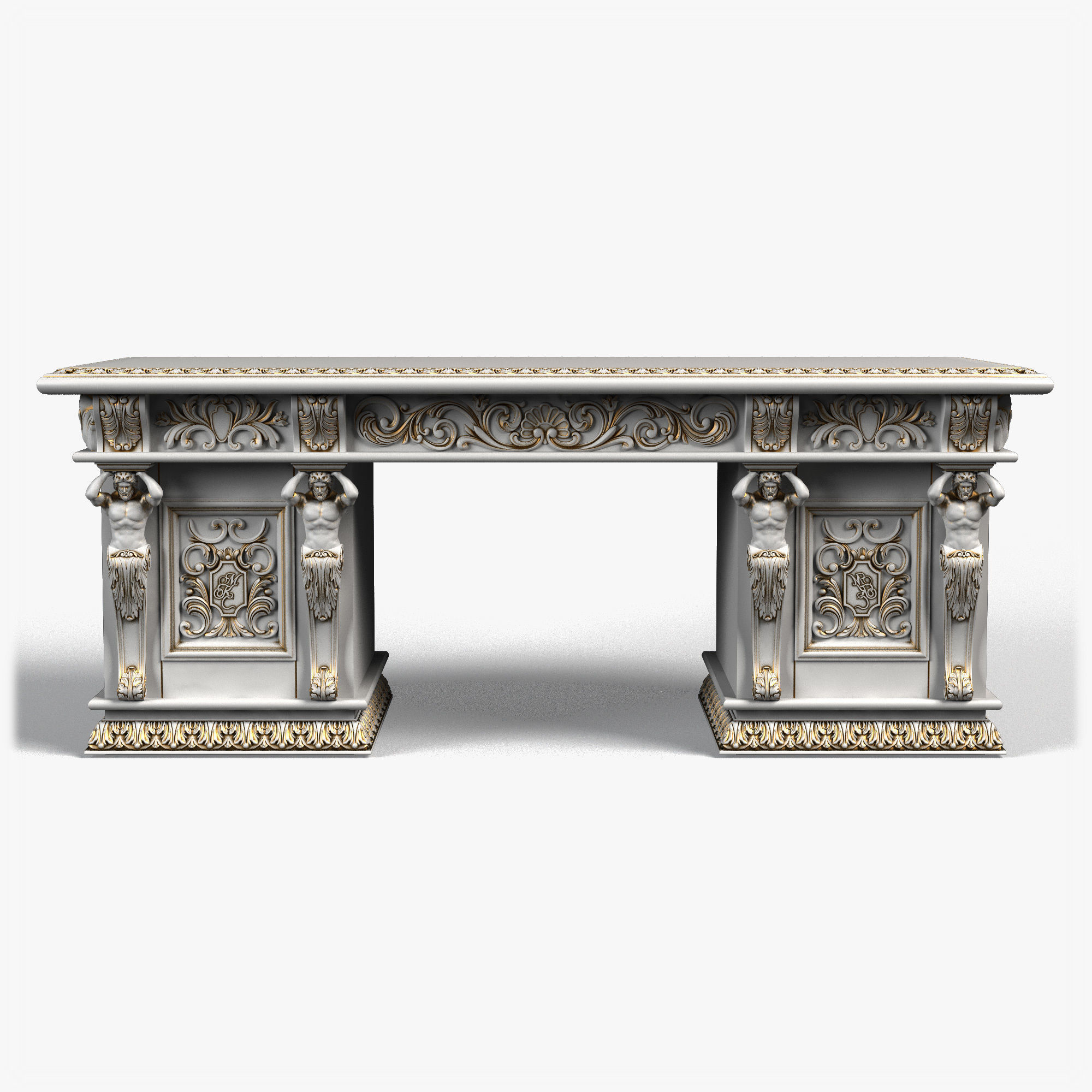 Table0026 ornate desk with gold trim 3D model_2