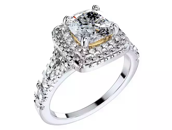 Cushion Cut Halo Engagement Ring CAD Design-0001prs