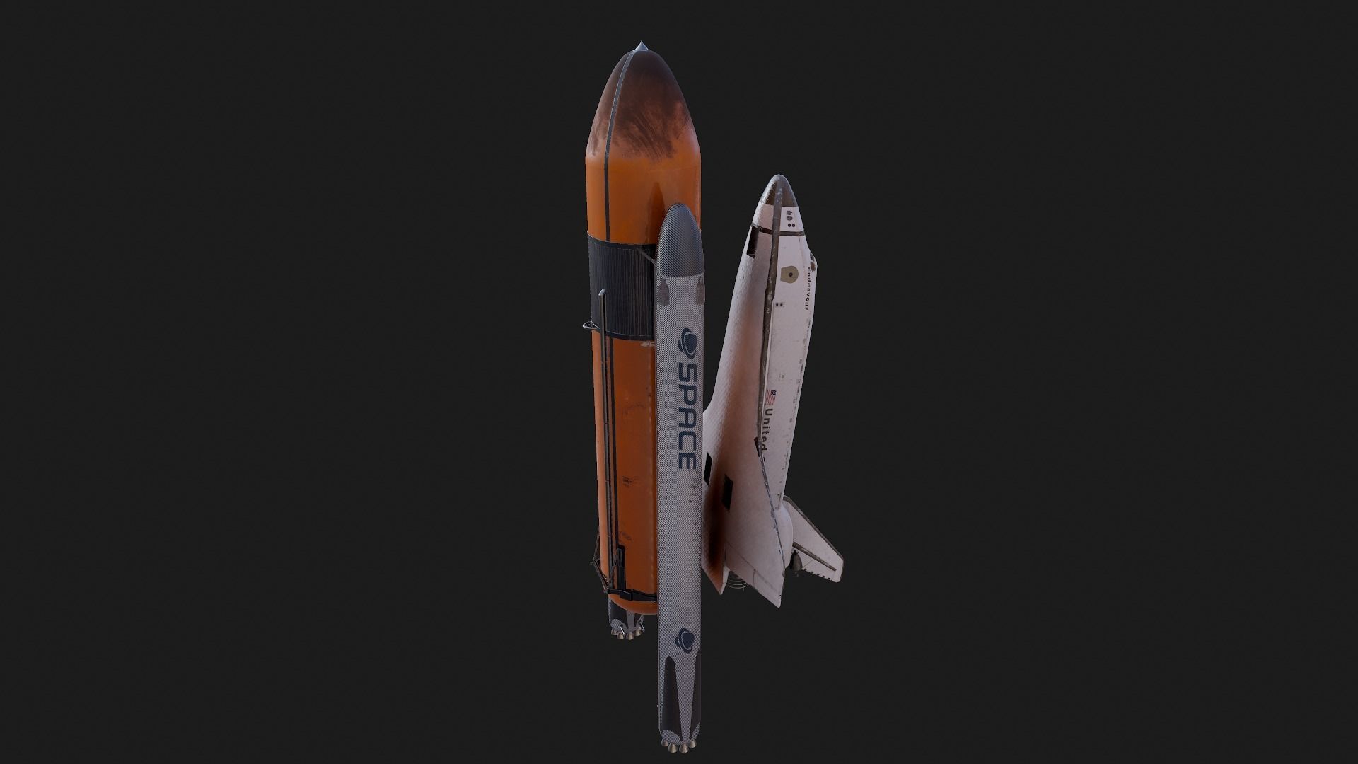 NASA Endeavour Space Shuttle with Space Tank and Falcon Rocket Low-poly 3D model_6