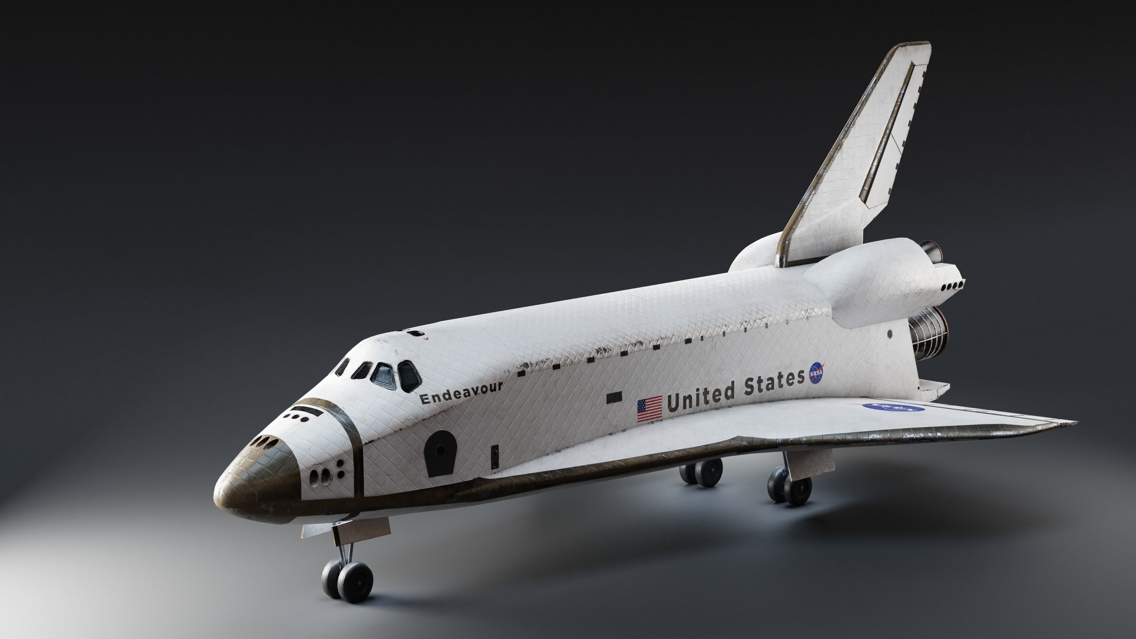 NASA Endeavour Space Shuttle with Space Tank and Falcon Rocket Low-poly 3D model_2