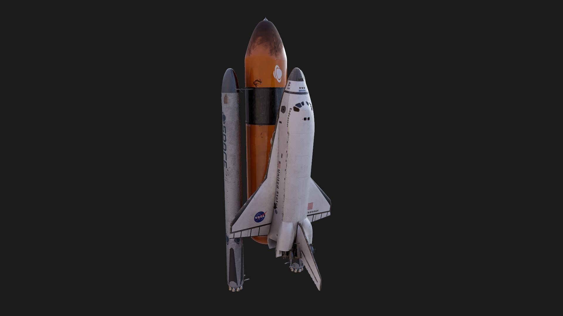 NASA Endeavour Space Shuttle with Space Tank and Falcon Rocket Low-poly 3D model_3